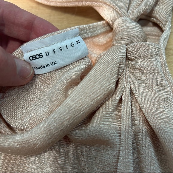 ASOS Design Slinky Knot Asymmetric Maxi Dress Light Pink One Shoulder Cutout 0/2 - Picture 6 of 8